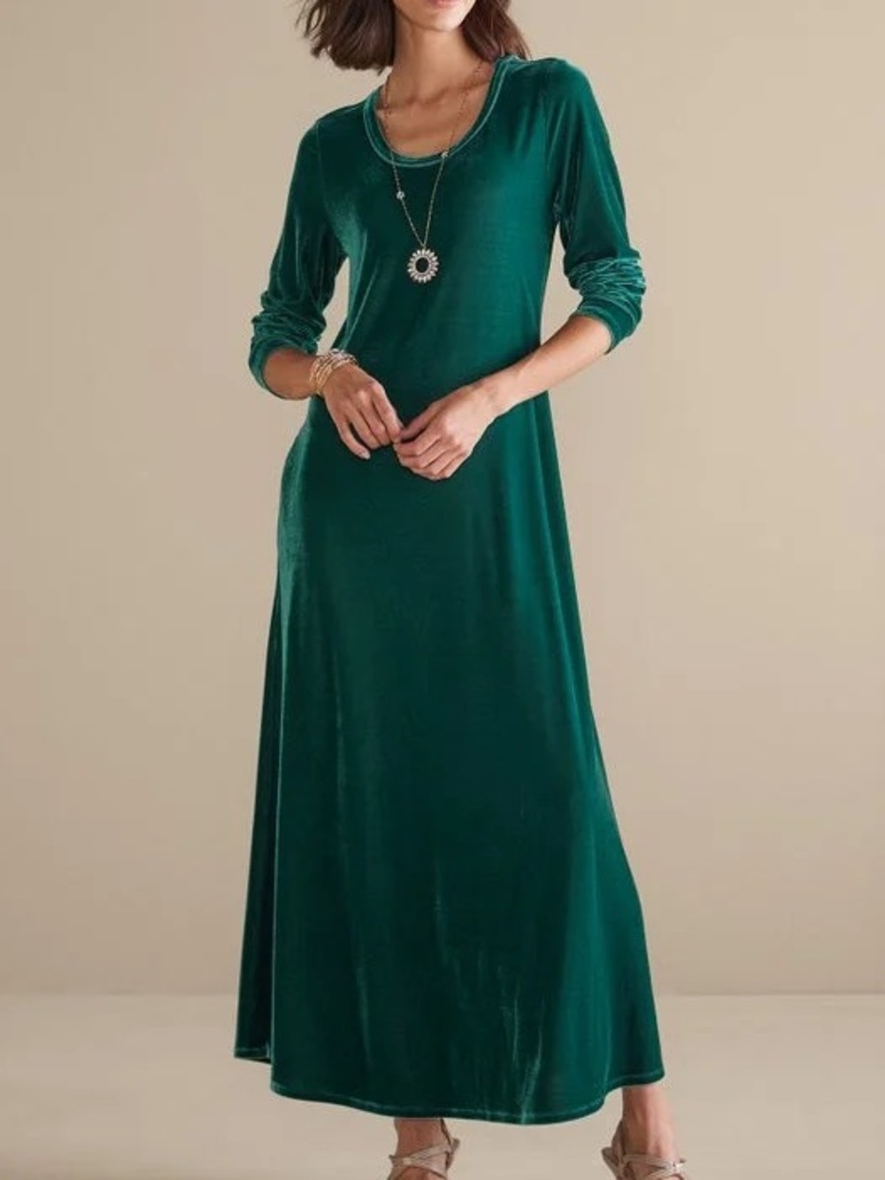 Soft Surroundings Women XL Jewel Green Santiago Stretch Velvet Maxi Dress NWT